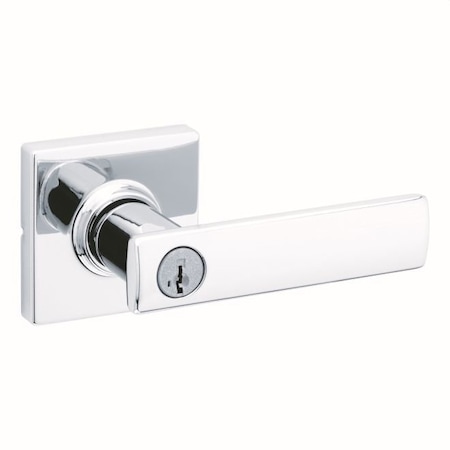 Kwikset Breton Lever , Square Rose Entry Door Lock SmartKey , 6AL Latch, RCS Strike Bright Chrome Finish 405BRNLSQT-26S